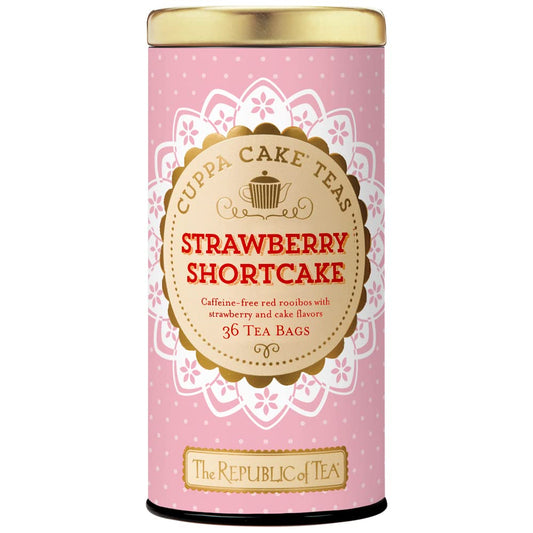 The Republic of Tea Cuppa Cake Strawberry Shortcake Herbal Tea, 36 Count | Caffeine Free. Suitable for day or evening sipping. Bright with a tart finish. Gluten Free and Kosher. Made with hibiscus.