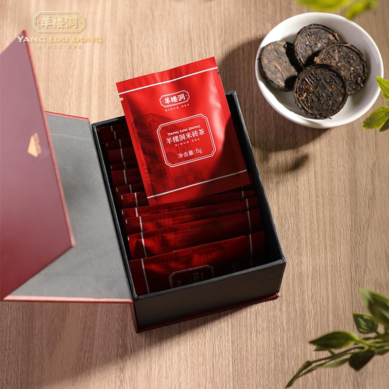 Yangloudong Mi Brick Black Tea - 4.2oz Organic Compressed Chinese Tea with 15 Individually Packed Full-Leaf Teabags for Breakfast & Afternoon