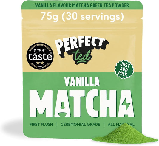 Perfect Ted Matcha Powder, Vanilla Bean Flavor 75g, Matcha Powder Ceremonial Grade, Single-Origin Uji, Japan, Matcha Green Tea Powder (30 Servings)