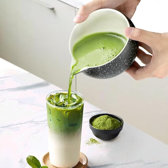 Black Matcha Whisk Set, 8 PCS Black Matcha Set Kit, Japanese Ceremonial Matcha Set Whisk and Bowl with Spout, Matcha Gift/Accessories