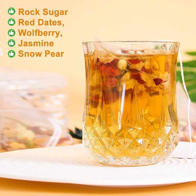 Plant Gift Rock Sugar Snow Pear Jasmine Tea Bags 8.81oz (10g*25bags), Wolfberry, Jasmine, Hongzao, Chinese Pure Nature, Health Care Mixed Tea, Combination of Floral Tea 250g 冰糖雪梨茉莉茶