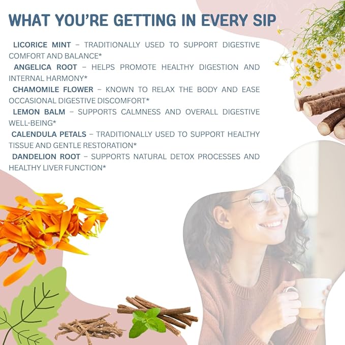 Leaky Gut & Thyroid Balance Herbal Tea – Caffeine-Free Herbal Blend | Supports Digestive, Immune & Thyroid Function | Paleo Friendly | 35 Tea Bags (3 oz)