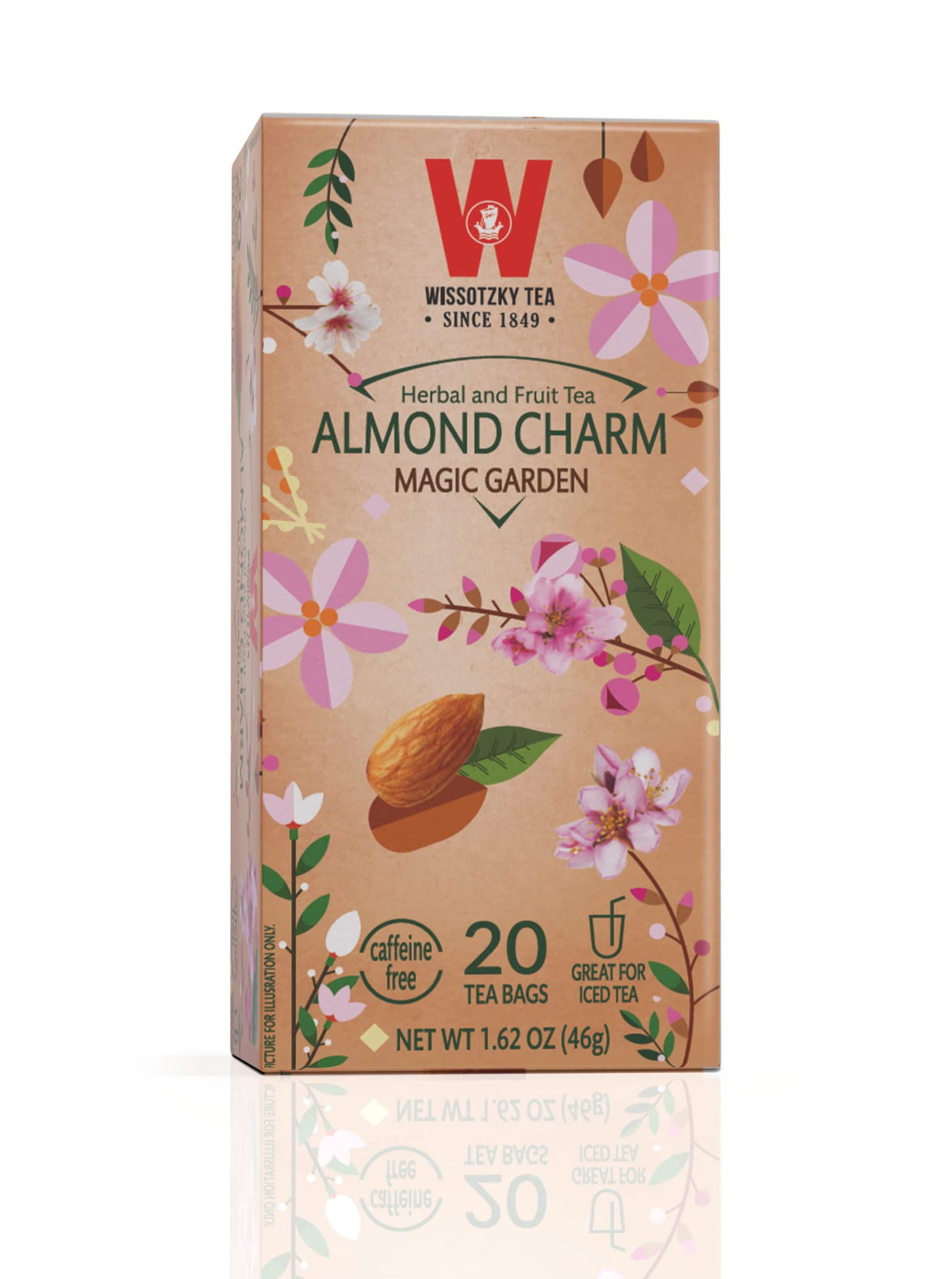 Wissotzky Almond Charm Tea Bags (4 Pack - 20 bags each) Caffeine Free, Infused With Premium Fruit & Herbal Tea Leaves “AKA