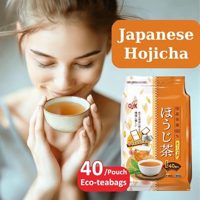 OSK Hojicha Roasted Green Tea – Organic Japenese Green Tea With Low Caffeine, Non-GMO, JAS Certified, Hojicha Tea Hot or Cold Brew – 40pc Pack