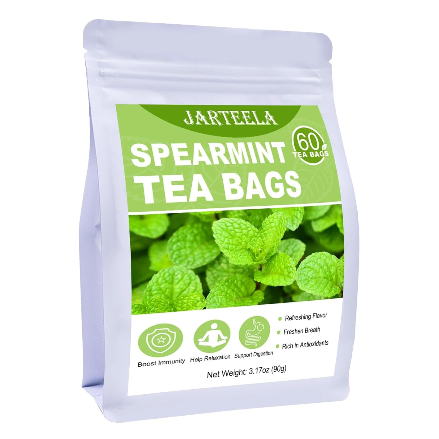 Jarteela - Spearmint Tea Bags, 60 Ct, Spearmint Mint Leaf Tea | 100% spearmint leaves, Non-GMO. Naturally refreshing, helps freshen breath and supports gentle digestion after meals.
