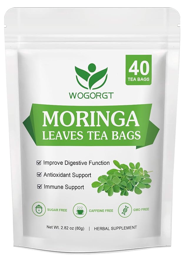 Wogorgt Organic Moringa Tea Bags - Pure Moringa Leaves Herbal Tea from India - Rich in Natural Antioxidants & Supports Daily Wellness - Caffeine Free