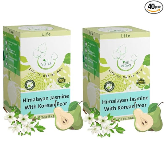 THE VEDAS Himalayan Jasmine With Korean Pear | Herbal Tea | Biodegradable Cotton Teabags | 40 Tea Bags(Pack of 2)