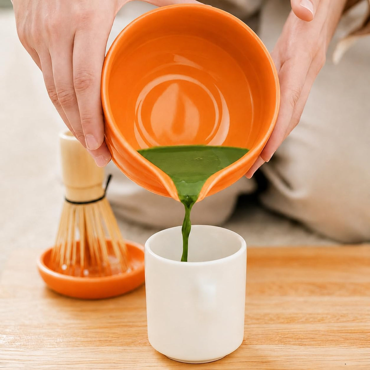 JavaNest Matcha Bowl Set with Whisk Holder, 560ml Ceramic Chawan