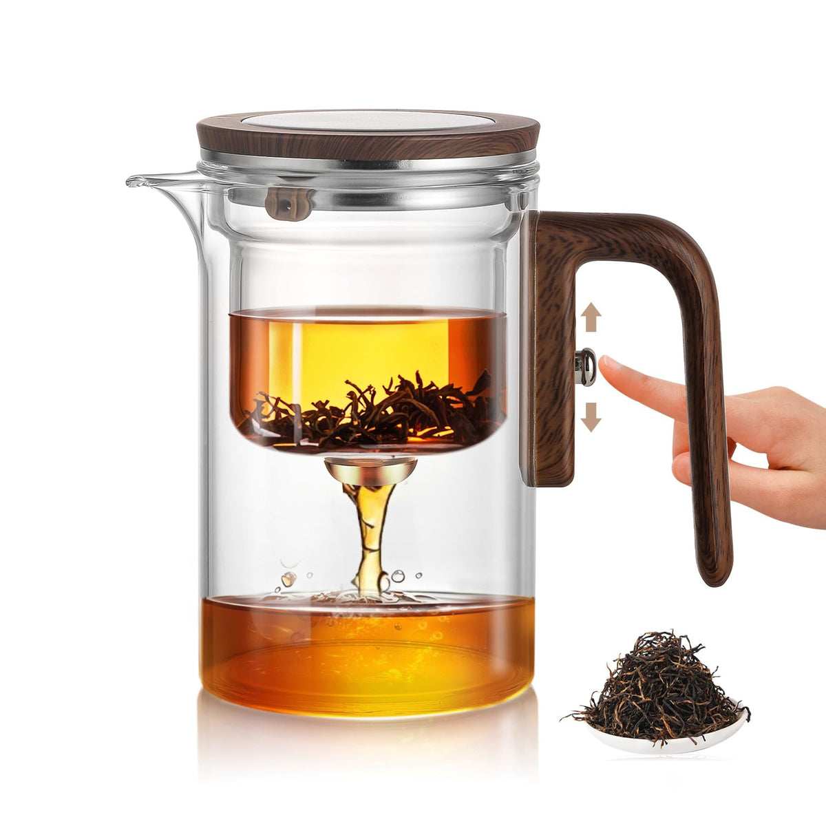 GrowCube Enchanti Tea Pot, Magic Glass Teapot with Strainer,Magnetic Water Separation with Infuser -800ML/27.01oz