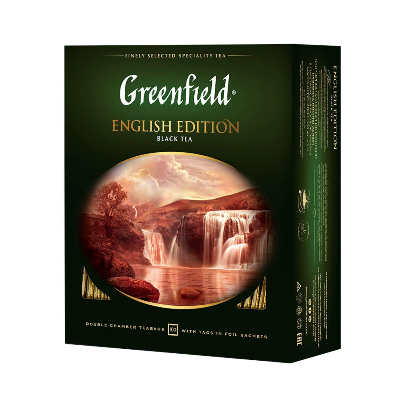 Greenfield English Edition Сlassic Collection Black Tea Finely Selected Speciality Tea 100 Double Chamber Teabags With Tags in Foil Sachets
