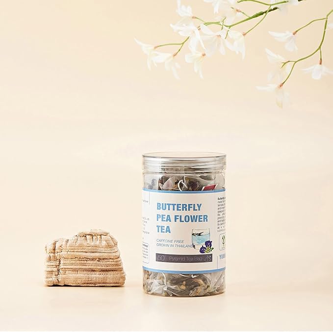 50 Dried Blue Butterfly Pea Flower Tea Bags, Thai Herbal Tea, Blue Purple Pea Tea, Caffeine-Free, Gluten-Free, Non-GMO, Ideal for Cooking, Iced Tea