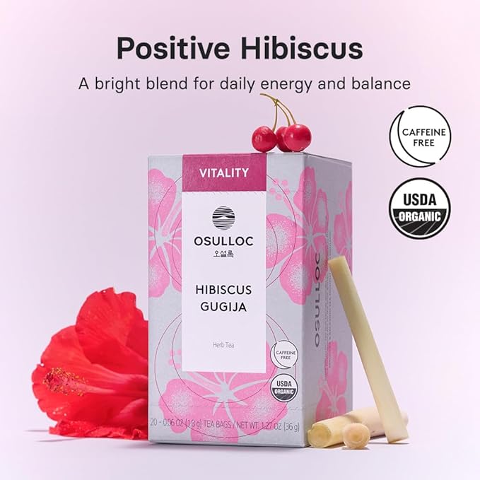 Osulloc Hibiscus Gugija, Hibiscus Tea with Gugija (Goji Berry), Vitality Support Tea, 20 Count, 1.27 oz
