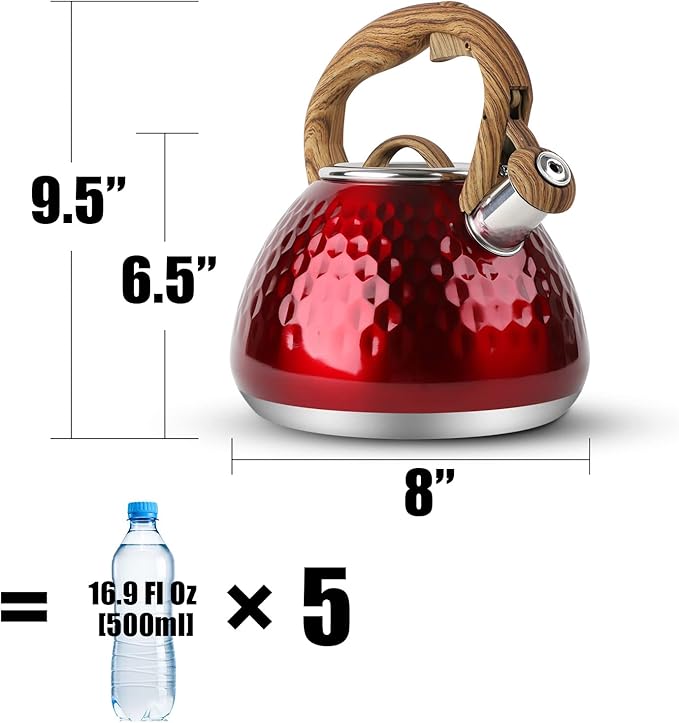 Tea Kettle, Toptier Teapot Whistling Kettle with Wood Pattern Handle Loud Whistle