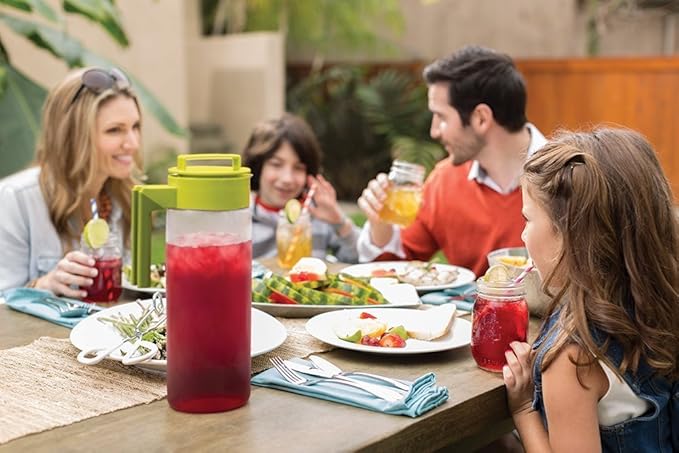 Takeya Flash Chill Iced Tea Maker - Airtight & Durable Iced Tea Maker Jug with Silicone Carry Handle - Leak-Proof & Lightweight Tea Infuser with Patented Flash Chill Technology - 2 Quart, Avocado