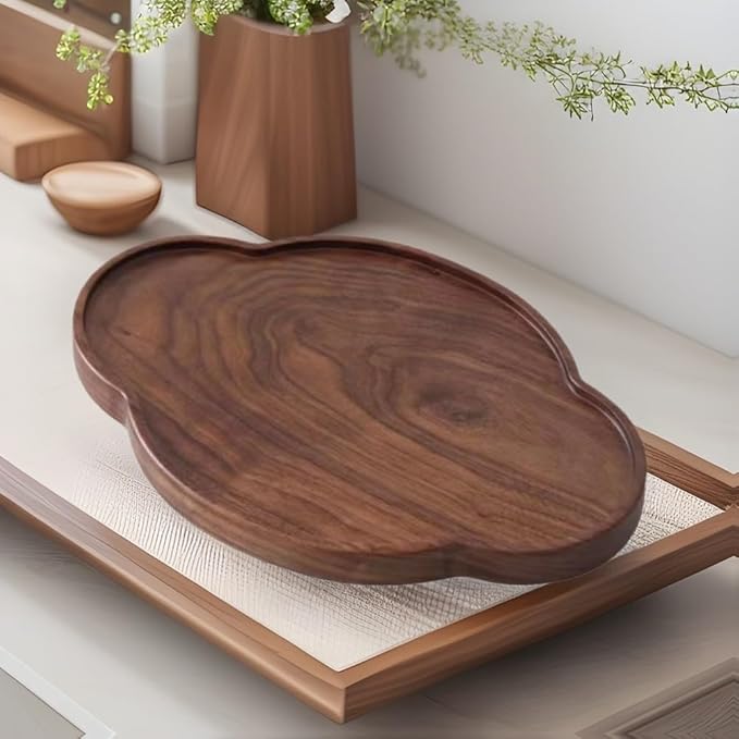 Black Walnut Tea Tray For Gongfu Tea Ceremony, Cloud-Shaped Wooden Tea Table With Chinese Style Design, 21 X 14 Cm