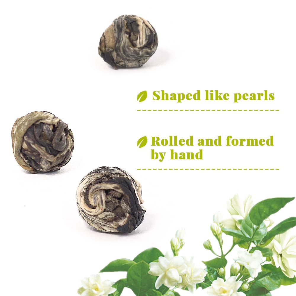 LWXLJMJZC Jasmine Dragon Pearls Green Tea, Hand-Rolled Loose Leaf, 3.53oz