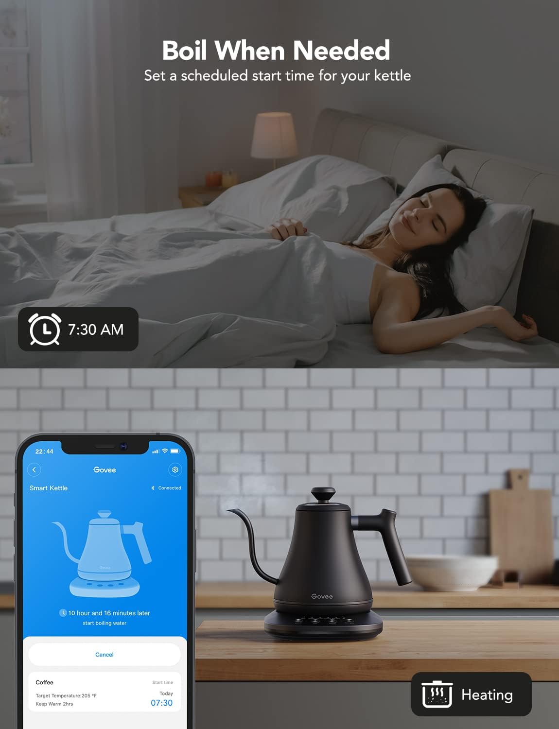 Govee Smart Electric Kettle, WiFi Variable Temperature Gooseneck Tea Kettle | Pour Over Kettle and Electric Tea Kettle, Alexa Control, 1200W Quick Heating, All Stainless Steel, 0.8L Matte Black