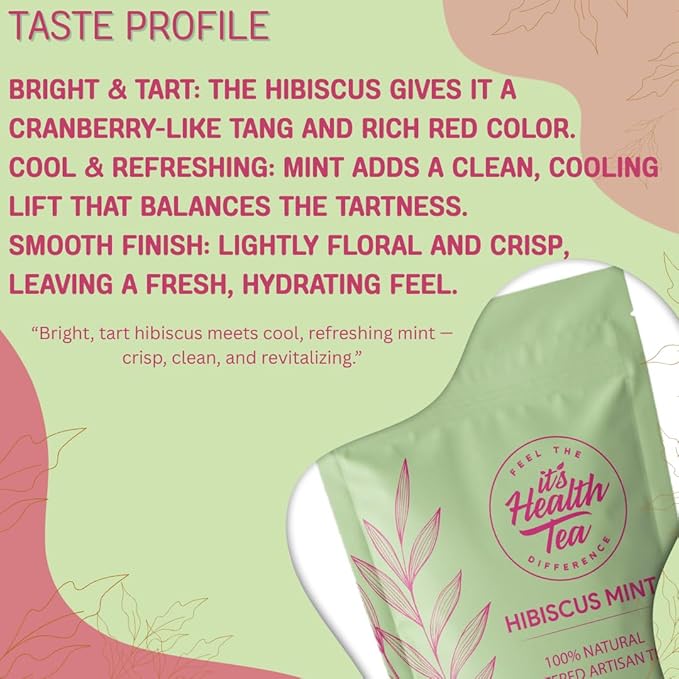 Hibiscus Mint Herbal Tea – 30 Tea Bags – Caffeine-Free, Antioxidant-Rich Botanical Blend for Wellness & Daily Comfort – Refreshing Herbal Infusion