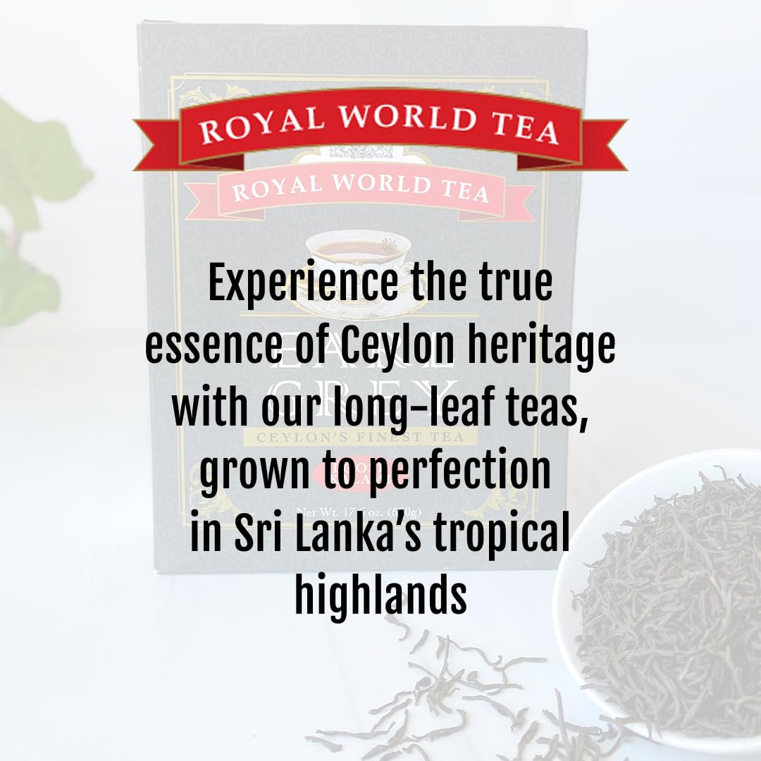 Royal World Loose Leaf Earl Grey Tea – Premium Blend of Bergamot &amp; Ceylon Black Tea – Ideal for London Fog &amp; Iced Drinks – Perfect for Recipes – Sourced from Sri Lanka – Minimal Packaging, 17.6oz