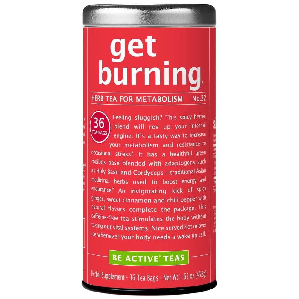 The Republic of Tea Be Well Get Burning Green Rooibos Herbal Tea, 36 Count | Caffeine Free. Suitable for day or evening sipping. Mellow and rounded with notes of warming ginger and baking spice.