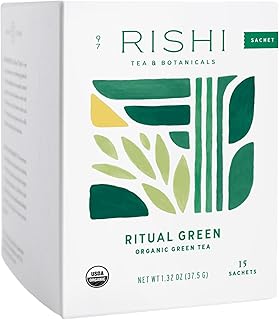 Rishi Tea Ritual Green Tea - Organic Sachet Bags, Pure Green Tea, Energizing & Caffeinated - 15 Count (Pack of 1)