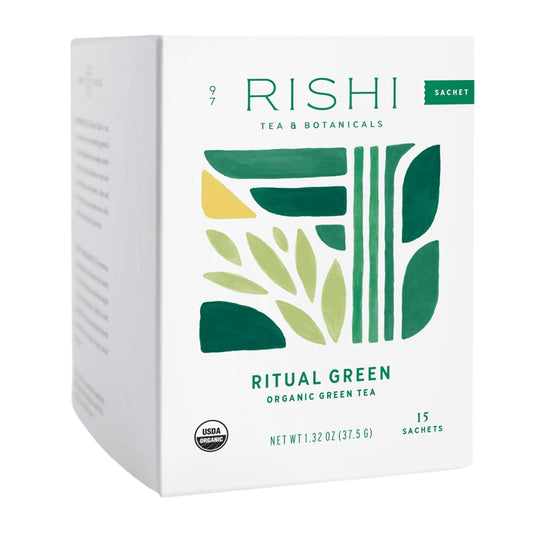 Rishi Tea Ritual Green Tea - Organic Sachet Bags, Pure Green Tea, Energizing & Caffeinated - 15 Count (Pack of 1)
