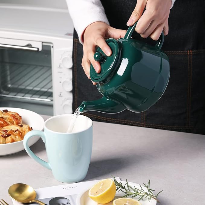 Sweejar 35 oz Porcelain Tea Pot, Teapot with Removable 18/8 Stainless Steel Infuser, Microwave & Dishwasher Safe Tea Maker