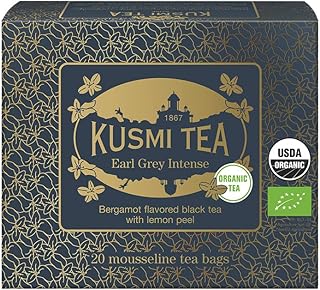 Kusmi Tea - Earl Grey Intense - Organic Earl Grey Black Tea - Features Bolder Bergamot & Tangy Lemon - Strong, Robust, Caffeinated Tea - 20 Tea Bags