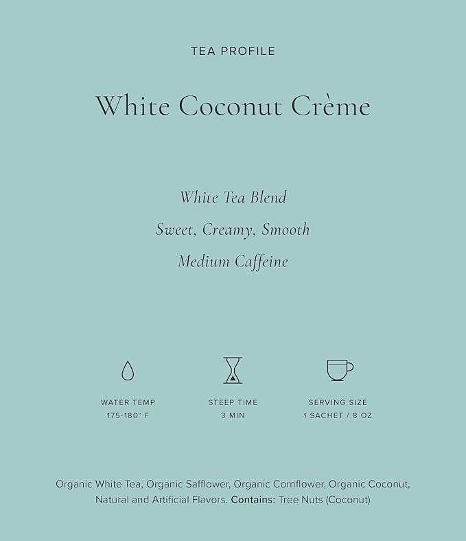 Art of Tea, Organic White Coconut Crème, 12 Count Eco Friendly Sampler Box Assortment, Premium Caffeinated Organic White Tea Variety
