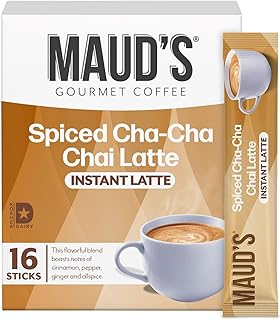 Maud's Spiced Chai Tea Latte Instant Packets, 16 ct, 100% Gourmet Blended Tea Leaves, Instant Hot or Iced Chai Tea Latte - Just add water