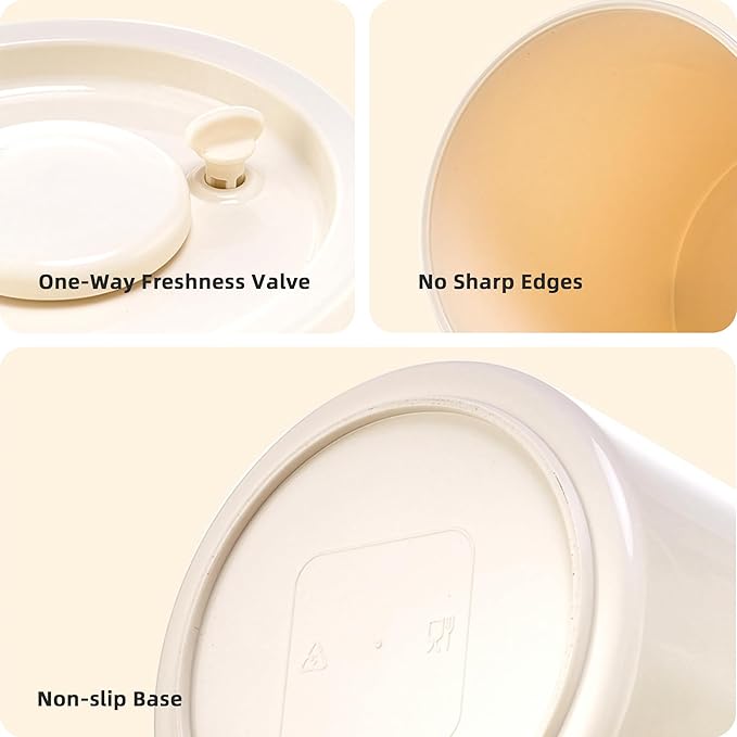 0.9L Vacuum Sealed Food Storage Container with Lid, Small Airtight Canister for Coffee, Tea, Snacks, Sugar, Flour, Dry Food, Compact Plastic Vacuum Bucket for Kitchen (Beige)