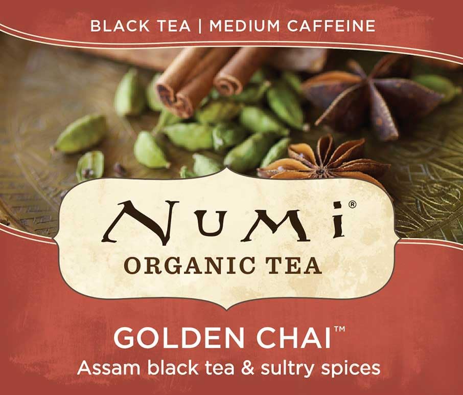 Numi Organic Golden Chai Tea, 100 Chai Tea Bags, High Caffeine