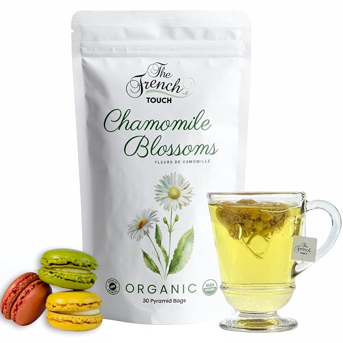The French Touch Chamomile Tea Organic, 1.5g x 30 Pyramid Bags, 100% Certified USDA Organic, Plant based tea bags, Select Premium Tea
