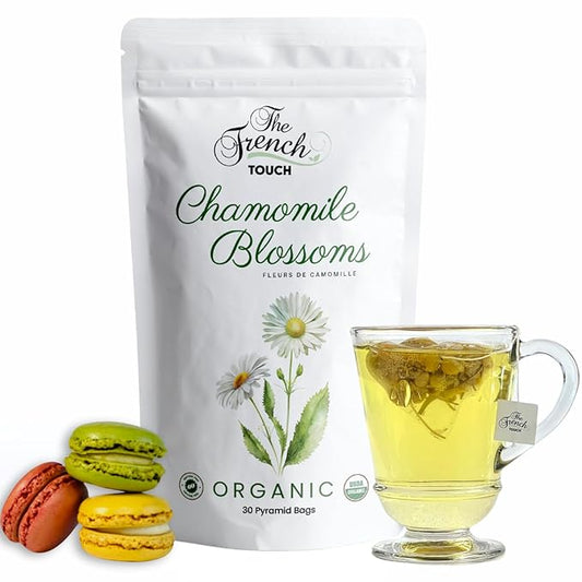The French Touch Chamomile Tea Organic, 1.5g x 30 Pyramid Bags, 100% Certified USDA Organic, Plant based tea bags, Select Premium Tea