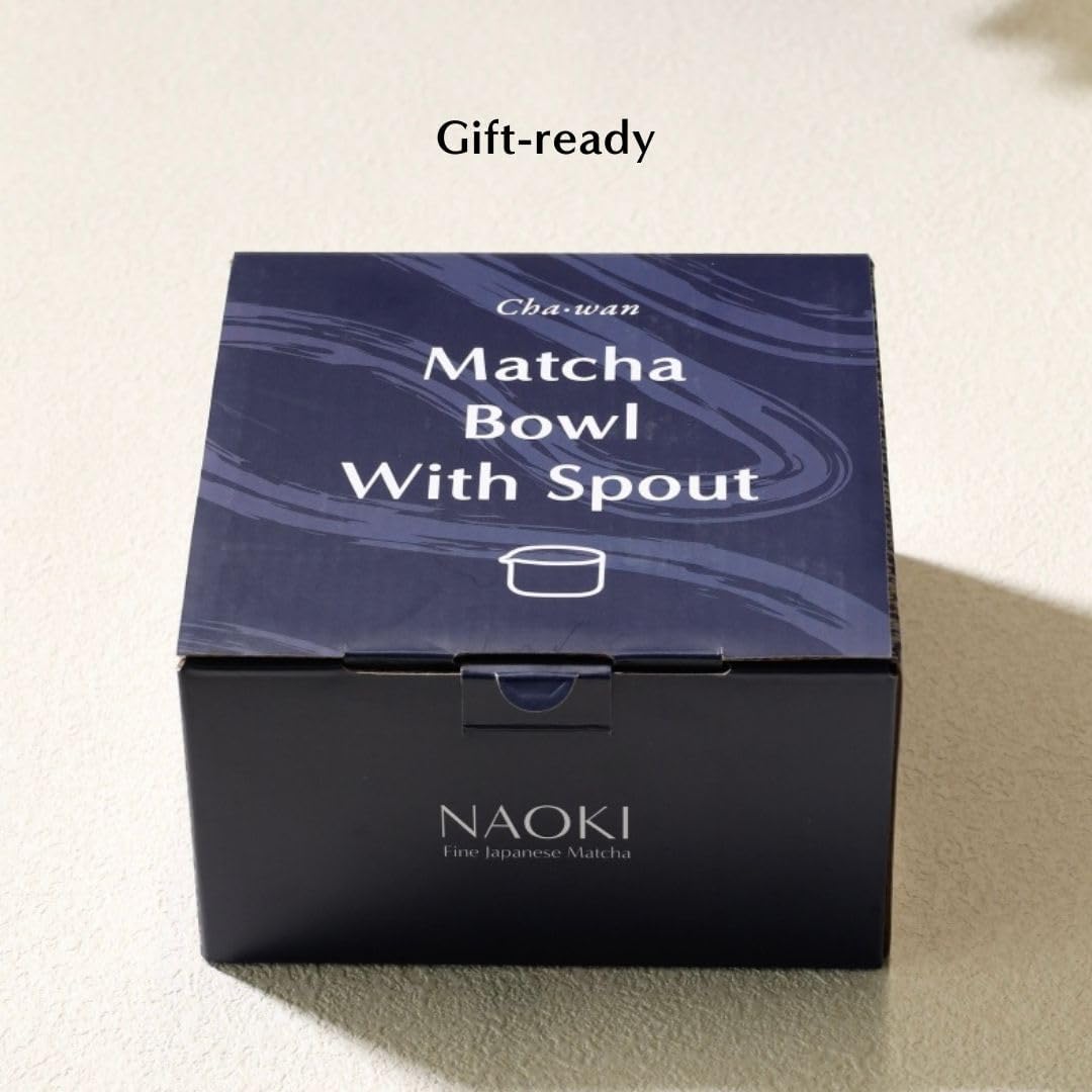 Naoki Matcha Traditional Ceramic Chawan Matcha Tea Bowl with Pour Spout Set | Hand Made, Black Matte Glaze, 18 Ounce, For Perfectly Whisked Matcha Green Tea