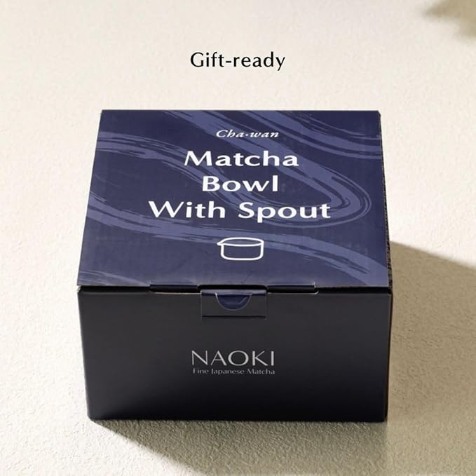 Naoki Matcha Traditional Ceramic Chawan Matcha Tea Bowl with Pour Spout Set - Hand Made Ceramic with Black Matte Glaze