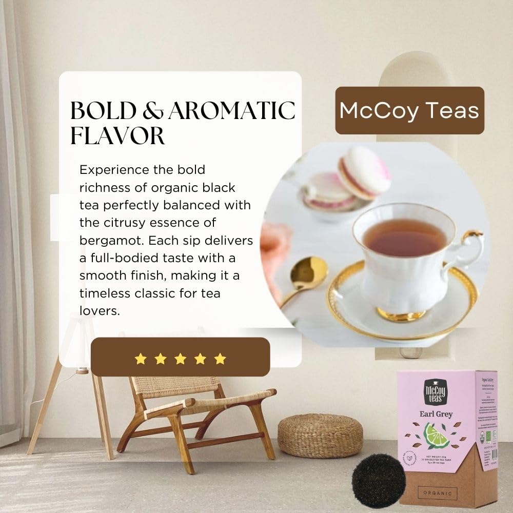 McCoy Teas Earl Grey Herbal Black Tea, Caffeine-Free,20 Individual Tea Bags