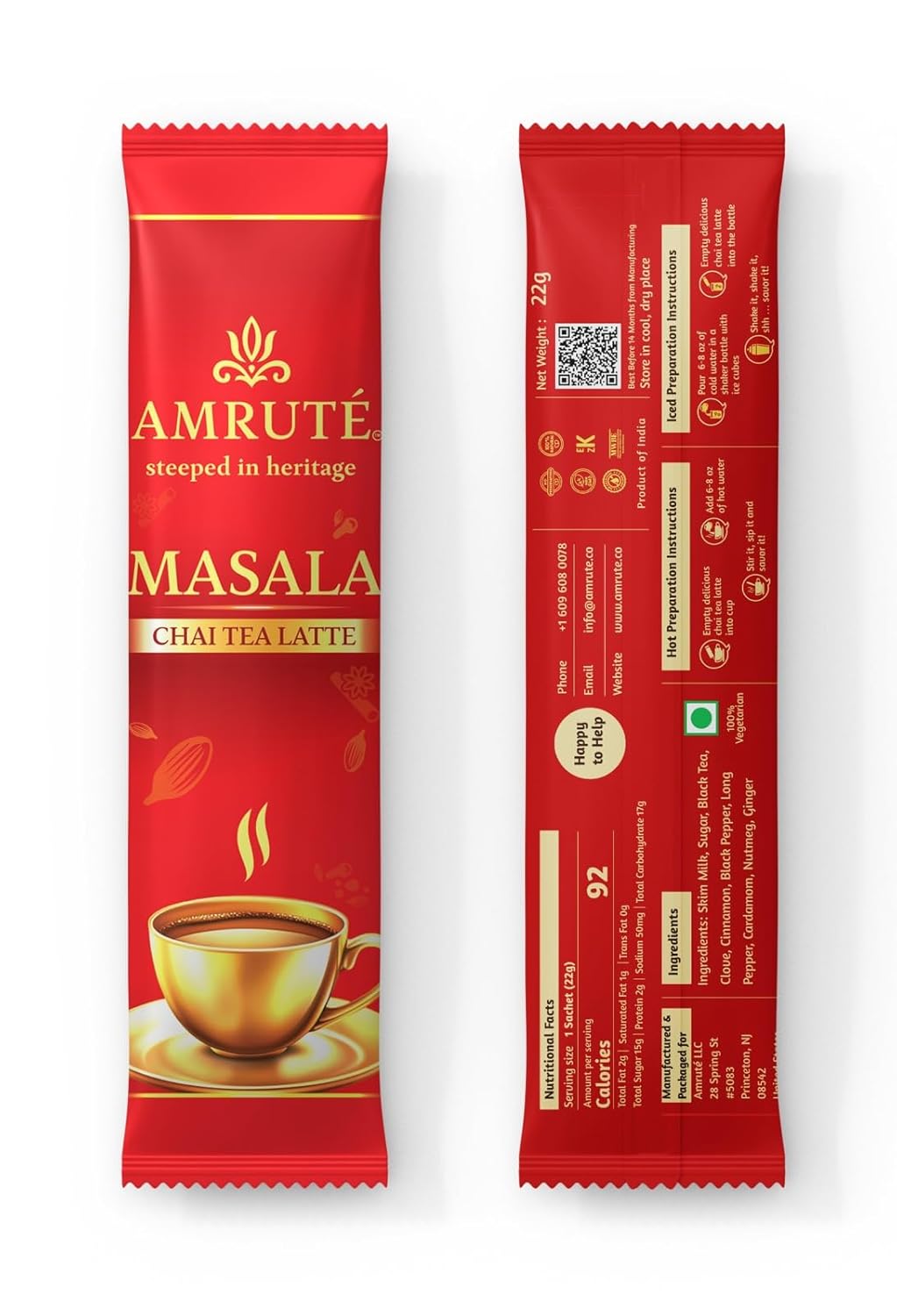 Amruté Masala Chai Tea Latte – 10 Single Serves, Instant Chai Drink Mix