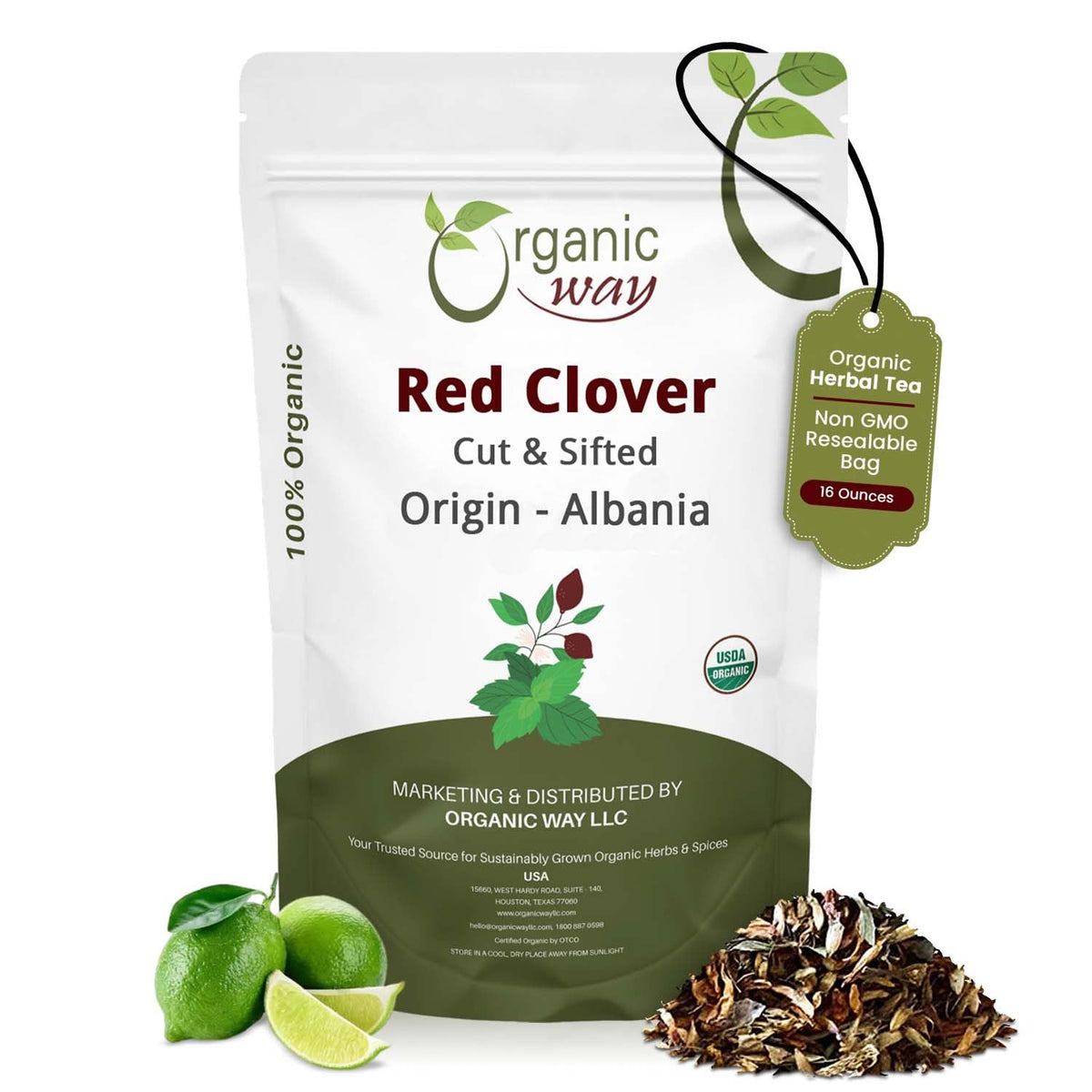 Organic Way Red Clover Flower Cut & Sifted - Herbal Tea (16 Oz)