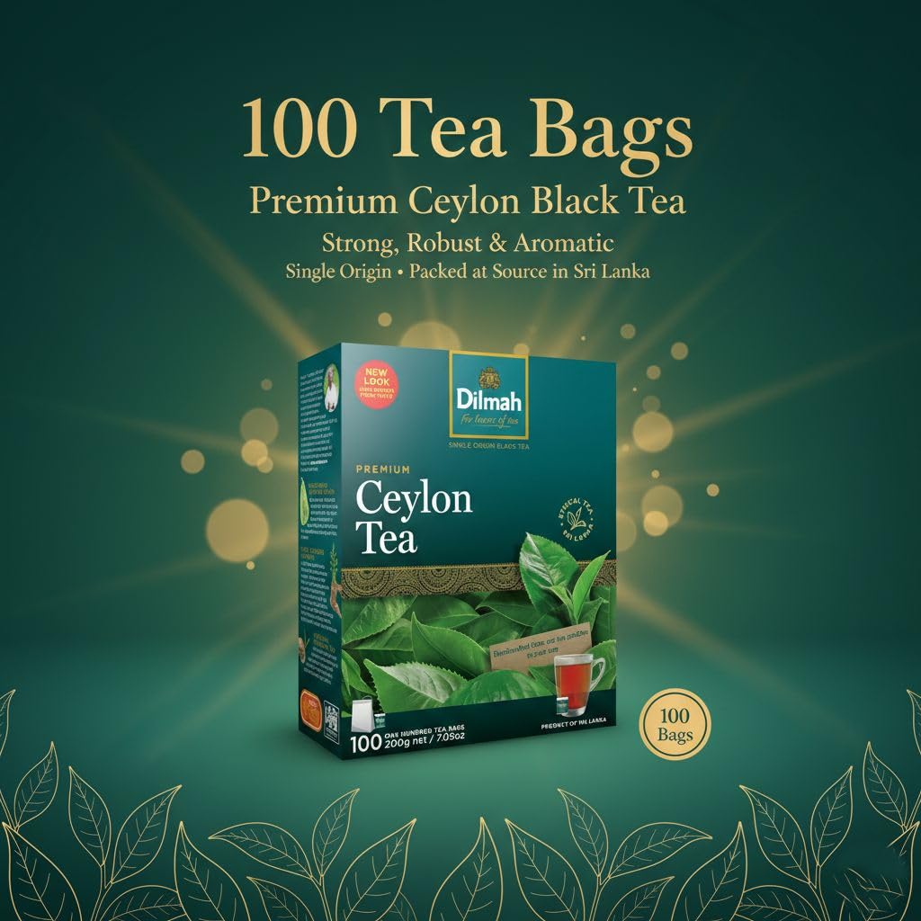 Dilmah Premium Ceylon Tea – 100 Tea Bags (200g), Pure Sri Lankan Black Tea (7.05 oz)