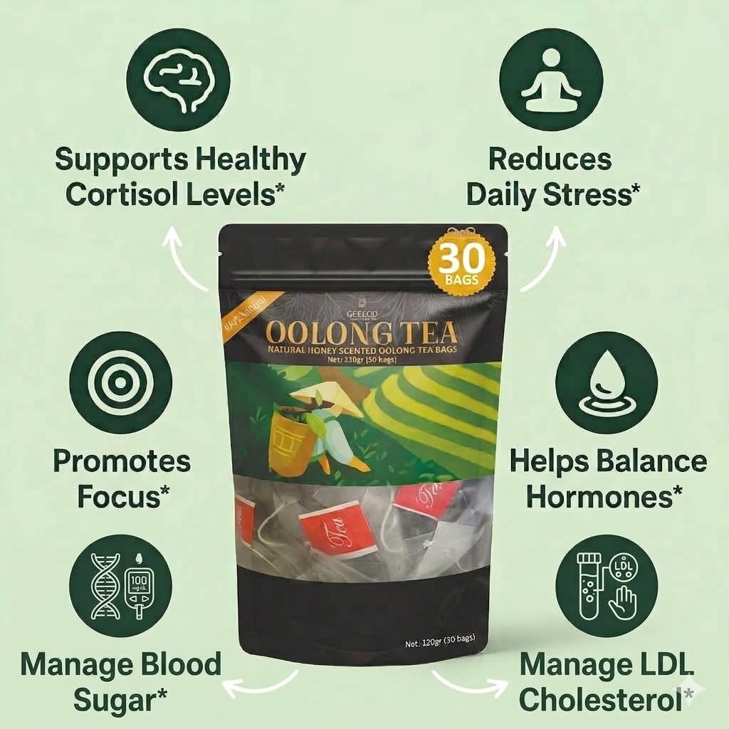 GEELOD 100% Pure Oolong Tea Bags -Premium Whole Leaf Honey Aroma in Corn Fiber Bag