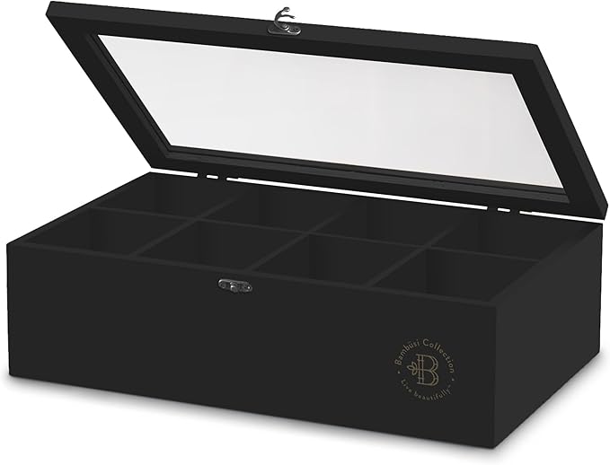 Bambüsi Tea Bag Organizer - Bamboo Tea Box Organizer Storage Box, Tea Bag Holder with Acrylic Window, Magnetic Lid Keeps Tea Bags Fresh