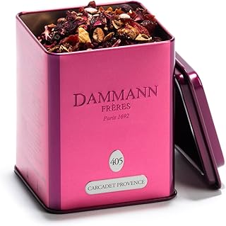 Dammann Freres Loose Leaf, Carcadet Provence, Premium Gourmet French Herbal Tea, Blend Hibiscus, Apricot, Peach Flavors, 3.52 Ounce Tin