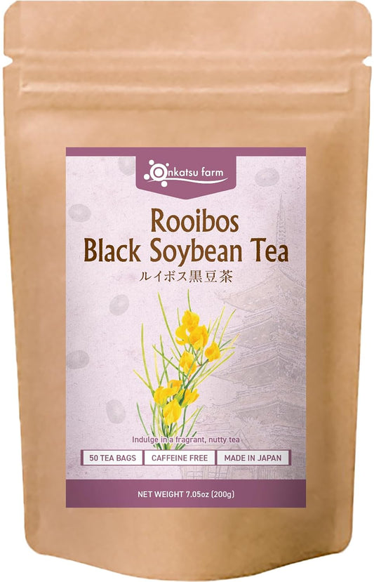 Onkatsu Farm Rooibos and Black Soybean Blend Premium Japanese Tea Bags, Rich Aromatic Nutty Flavor Hot or Iced No Caffeine 50 Count Tea Bags