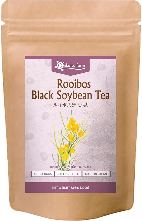 Onkatsu Farm Rooibos Black Soy Bean Premium Japanese Tea Bags, Rich Aromatic Nutty Flavor, Hot or Iced, Caffeine Free, 50 Total Tea Bags