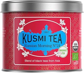 Kusmi Tea - Russian Morning No.24 - Organic Black Tea - Blend of Asian Black Teas - Grand Yunnan, Ceylon & Assam - Smooth, Flavourful, Caffeinated Tea - Loose Leaf Tea - Tin Box of 3.5 oz