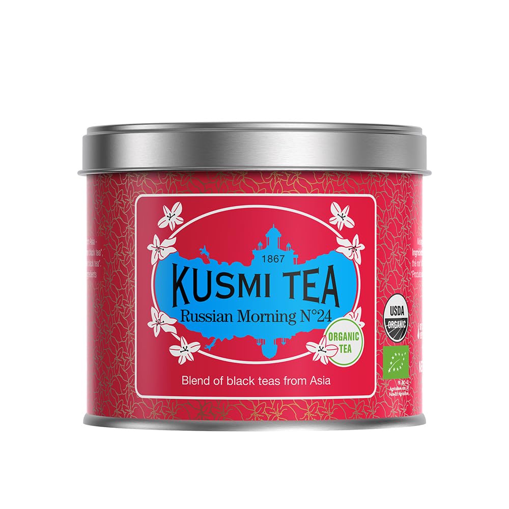 Kusmi Tea - Russian Morning No.24 - Organic Black Tea - Blend of Asian Black Teas - Grand Yunnan, Ceylon &amp; Assam - Smooth, Flavourful, Caffeinated Tea - Loose Leaf Tea - Tin Box of 3.5 oz