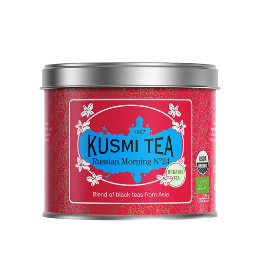 Kusmi Tea - Russian Morning No.24 - Organic Black Tea - Blend of Asian Black Teas - Grand Yunnan, Ceylon &amp; Assam - Smooth, Flavourful, Caffeinated Tea - Loose Leaf Tea - Tin Box of 3.5 oz