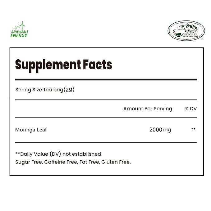 Premium 110 Moringa Leaf Tea Bags, 100% Pure Moringa Leaf Tea.Supports Immunity, Energy & Digestion, No Sugar, No Caffeine, No Gluten, Vegan.
