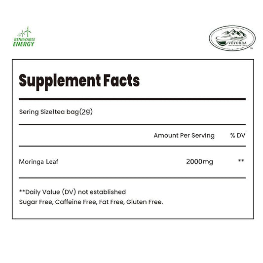 Premium 110 Moringa Leaf Tea Bags, 100% Pure Moringa Leaf Tea.Supports Immunity, Energy & Digestion, No Sugar, No Caffeine, No Gluten, Vegan.